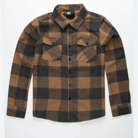 RSQ Black and Brown Plaid button down shirt - Picture 1 of 3